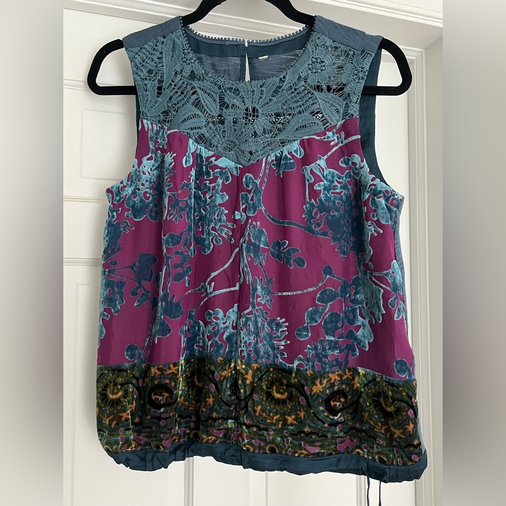 Anthropologie Velvet Pattern Sleeveless Blouse